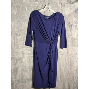 Lauren Ralph Lauren Blue Drape Front Twist Knot Sheath Dress Women's Size 6‎